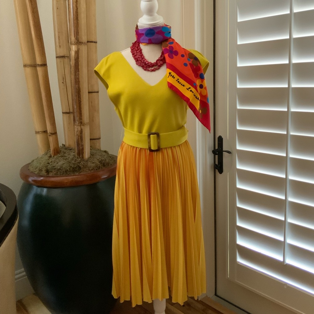 Sachin & Babi Yellow Pleated belted dress